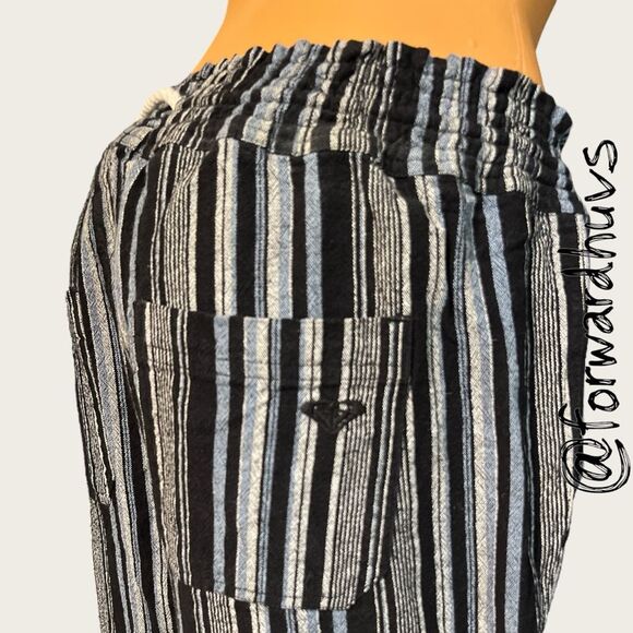Roxy Oceanside Flared Linen Dark Blue Stripe Pants Size XL - MEASUREMENTS - Picture 5 of 12